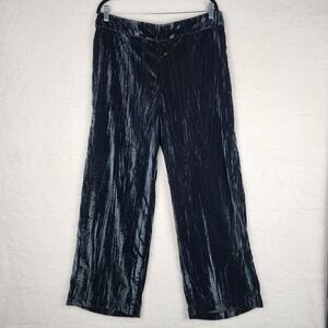 Soft Surroundings Crushed Velvet Wide Leg Pants Black Elastic Waist Large